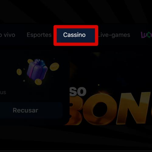 Na página principal, clique em "Cassino"